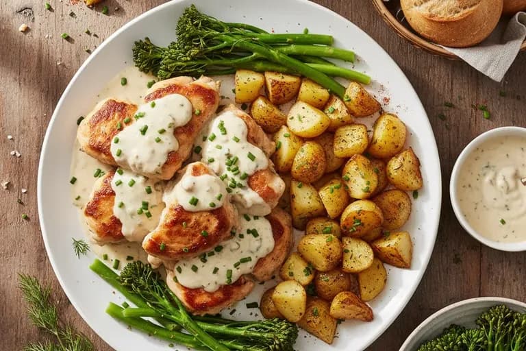 Hähnchen in Rahmsauce mit Kräuterkartoffeln