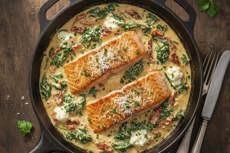 Lachs in Parmesan-Kräuter-Sauce